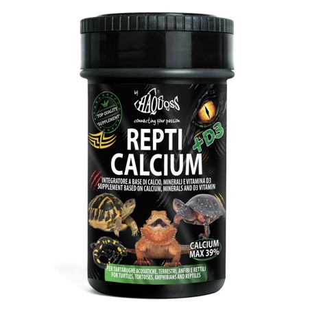 Haquoss Repti Calcium +D3 100ml/80gr - Puro calcio in polvere (39%) con vitamina D3