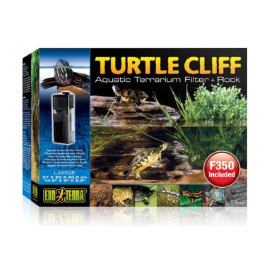 Exoterra Turtle Cliff Large - Roccia + Filtro con Tripla Azione per Acqua Terrari- Misure cm 37x23x23,5H
