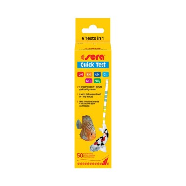 Sera Quick Test 6 in 1 - 50 Strisce Per Testare Ph,Kh,Gh,NO2,NO3,Cl