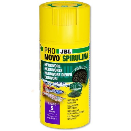 JBL ProNovo Spirulina Grano S 100ml - granuli vegetali con spirulina per gamberetti e tutti i pesci d'acquario da 3 a 10cm