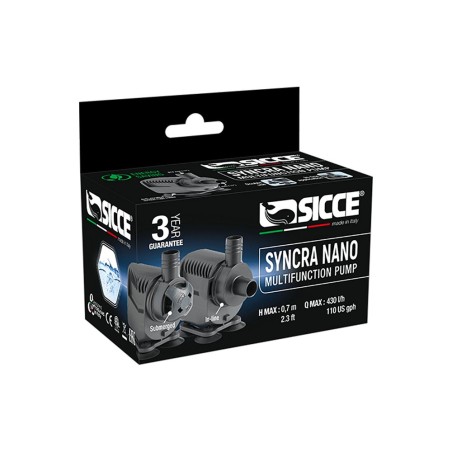 Sicce Syncra Nano - Portata Regolabile max 430 L/H Consumo 2,8watt per Utilizzo Dentro/Fuori dall'acqua Sicce Syncra Nano - Portata Regolabile max 430 L/H Consumo 2,8watt per Utilizzo Dentro/Fuori dall'acqua
