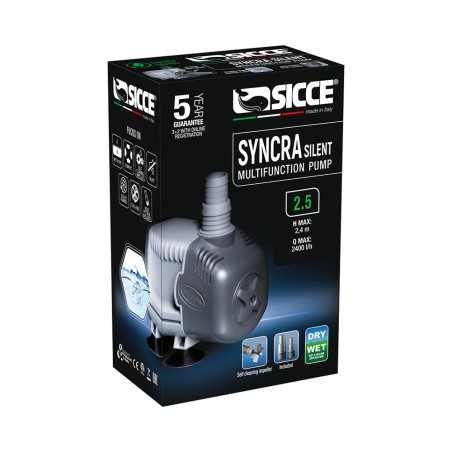 Sicce Syncra Silent Pompa con Portata Regolabile per Utilizzo Dentro/Fuori dall'acqua