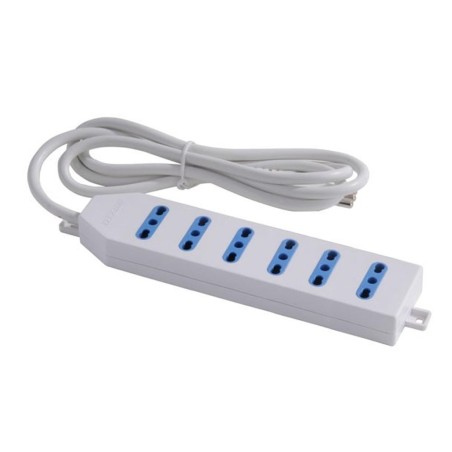Multipresa bivalente a sei Posizioni 16A colore bianco cavo 1,5mt
