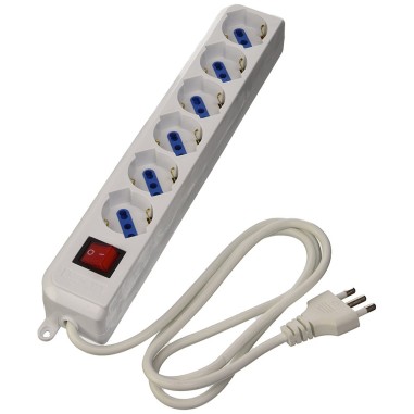 Multipresa bivalente a sei Posizioni con Riduzione Schuko 16A colore bianco cavo 1,5mt