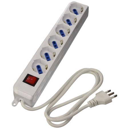 Multipresa bivalente a sei Posizioni con Riduzione Schuko 16A colore bianco cavo 1,5mt