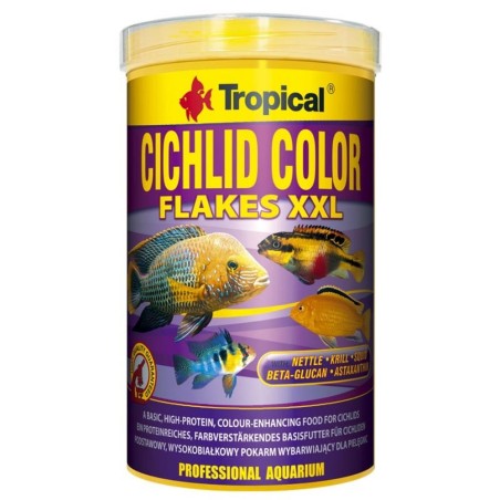Tropical Cichlid Color Flakes XXL 1000ml/160gr - Mangime Base Intensifica i Colori dei Ciclidi - con beta-glucano e ortiche