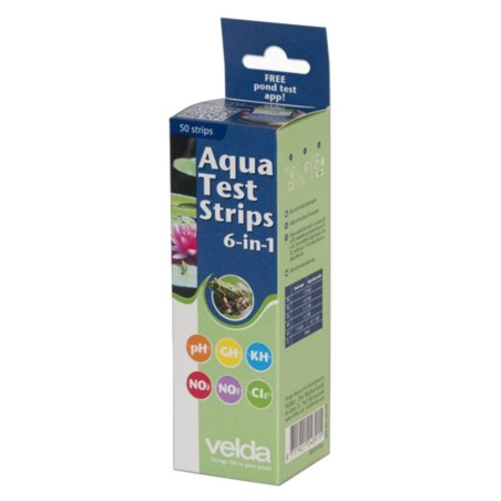 Velda Aqua Test Strips 6in1 50pz- strisce per la misurazione di pH,GH,KH,NO2,NO3,Cl2 in acquari e laghetti
