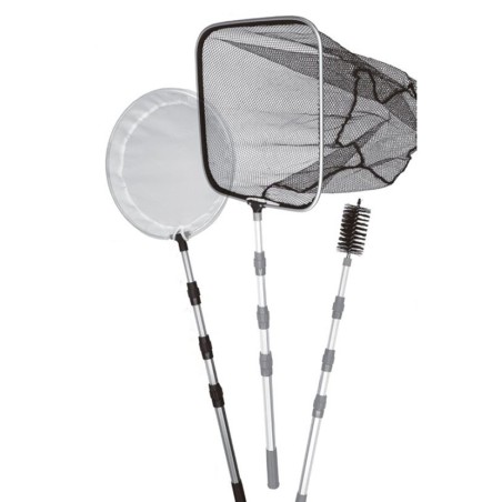 Pond Fishnet Kit 3in1 telescopico da 60 a 180cm in Alluminio - retino per pesci più retino per pulizia più scovolino