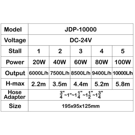 SunSun JDP 10000 L/h - pompa di risalita DC 24V elettronica per uso immerso ed emerso