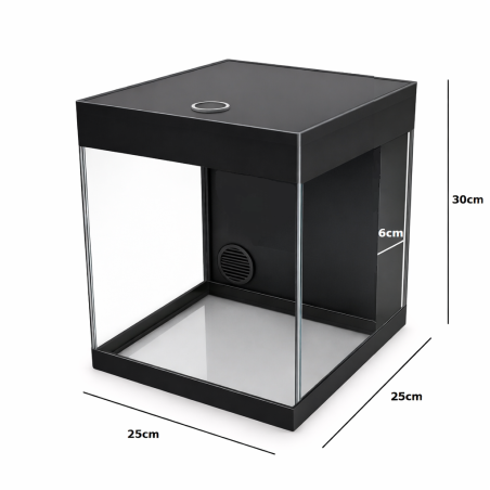 AquariumLine Cube Complete 25 Nero - acquario cubico cm25x25x30h con filtro posteriore, pompa e illuminazione LED