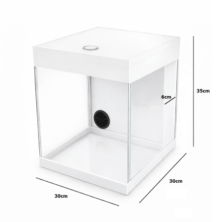 AquariumLine Cube Complete 30 Bianco - acquario cubico cm30x30x35h con filtro posteriore, pompa e illuminazione LED