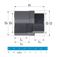 PVC Riduzione Nipplo maschio 1 pollice femmina - Ø 32 2