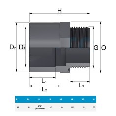 PVC Riduzione Nipplo maschio 1/2 pollice femmina - Ø 20 2
