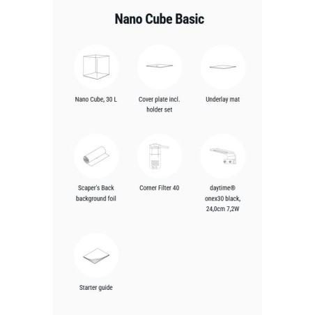Dennerle Nano Cube Basic 30L - Mini acquario panoramico cm30x30x35h con filtro e LED