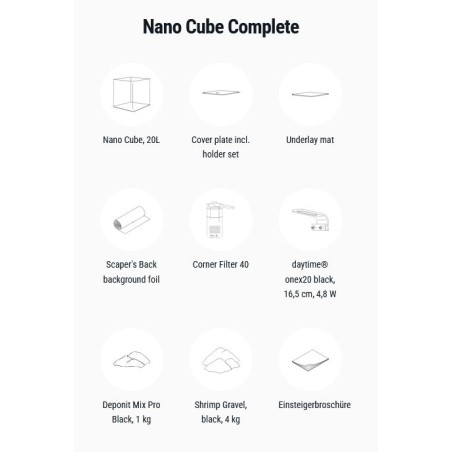 Dennerle Nano Cube Complete 20L - Mini acquario panoramico cm25x25x30h con filtro, substrato e LED
