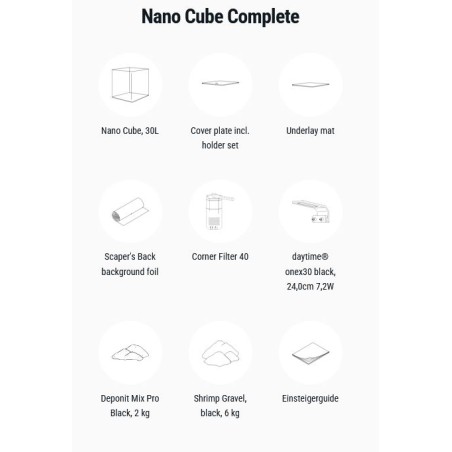 Dennerle Nano Cube Complete 30L - Mini acquario panoramico cm30x30x35h con filtro, substrato e LED