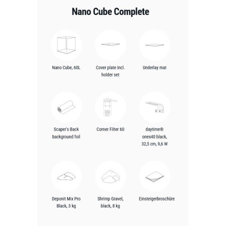 Dennerle Nano Cube Complete 60L - Mini acquario panoramico cm38x38x43h con filtro, substrato e LED