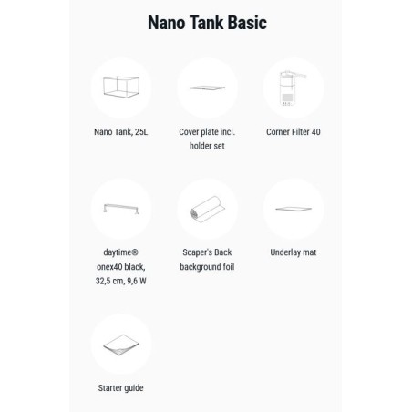 Dennerle Nano Tank Basic 25L - acquario con vetro panoramico cm36x28x25h con filtro e LED