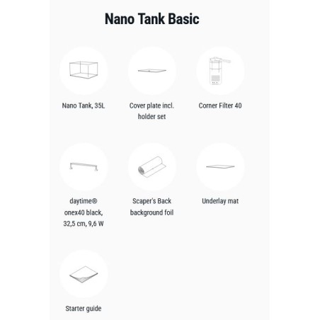 Dennerle Nano Tank Basic 35L - acquario con vetro panoramico cm40x32x28h con filtro e LED