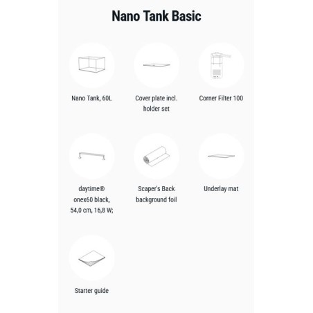 Dennerle Nano Tank Basic 60L - acquario con vetro panoramico cm60x35x30h con filtro e LED