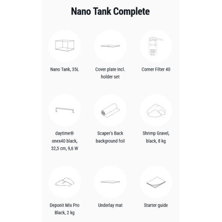 Dennerle Nano Tank Complete 35L - acquario con vetro panoramico cm40x32x28h con filtro, LED e substrato