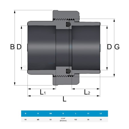 PVC Bocchettone FF ad incollaggio - Diametro 63