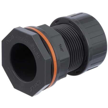 PVC Passaparete Completo con Doppia Ghiera - Filetto Esterno 1 1/2" Sede Interna per Tubo da Ø 40