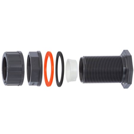 PVC Passaparete Completo con Doppia Ghiera - Filetto Esterno 1 1/2" Sede Interna per Tubo da Ø 40