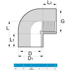 PVC Gomito 90° Filetto Femmina 1.1/2" - Ø50 2