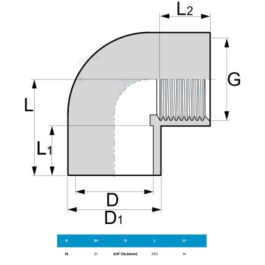 PVC Gomito 90° Filetto Femmina 3/8" - Ø16