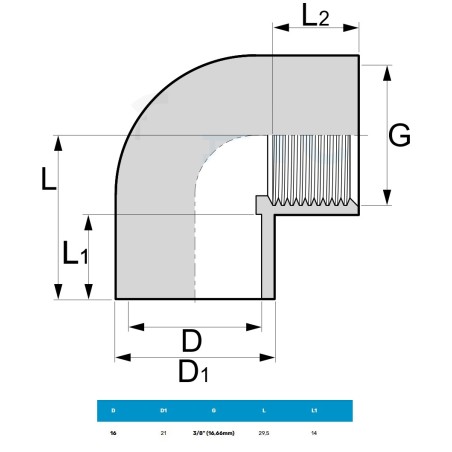 PVC Gomito 90° Filetto Femmina 3/8" - Ø16