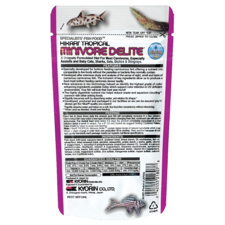 Hikari Minivore Delite 40g – pellet affondante per piccoli pesci carnivori d'acqua dolce