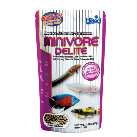 Hikari Minivore Delite 40g – pellet affondante per piccoli pesci carnivori d'acqua dolce