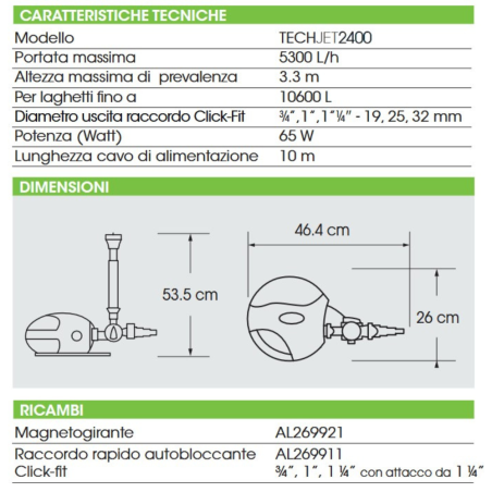 Askoll Pond Tech Jet 5300 - Pompa per Laghetto - portata 5300L/h - prevalenza 3,30 mt