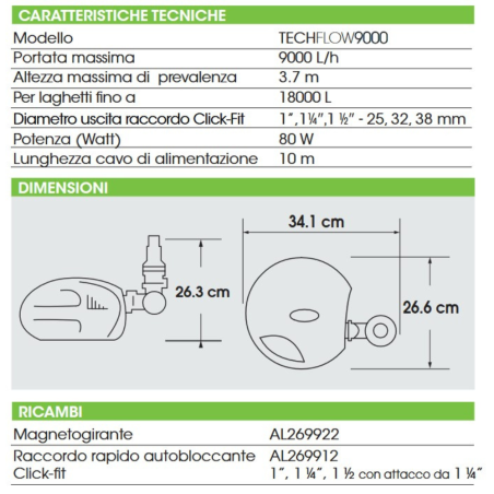 Askoll Pond Tech Flow 9000 - Pompa per Laghetto - portata 9000L/h - prevalenza 3,70 mt