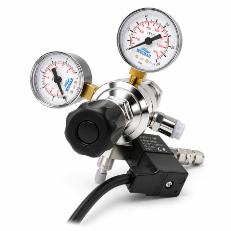 Whimar Optimus Plus - riduttore di pressione con manometri ed elettrovalvola incorporata per bombole CO2 ricaricabili standard