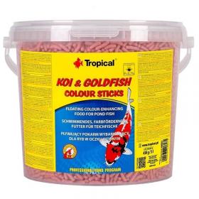 Tropical Pond Koi & Goldfish Colour Sticks Secchiello 5 Litri /450gr - Mangime di base in stick galleggianti, intesifica i colori dei pesci da laghetto